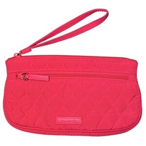 Vera Bradley Quilted Wristlet Clutch Pink/ Coral Red Cotton Zipper